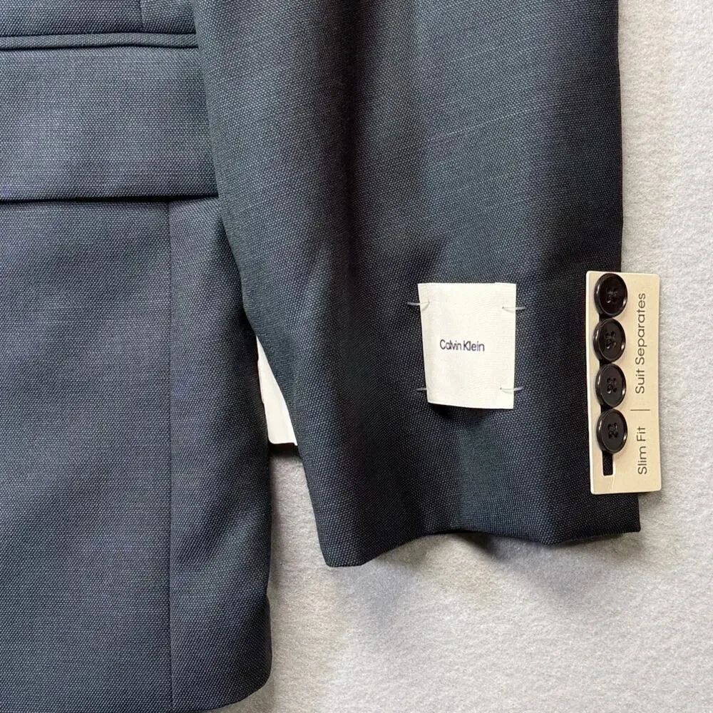 Calvin Klein Men's Slim Fit Wool Blend Suit Jacket Navy 46R $450